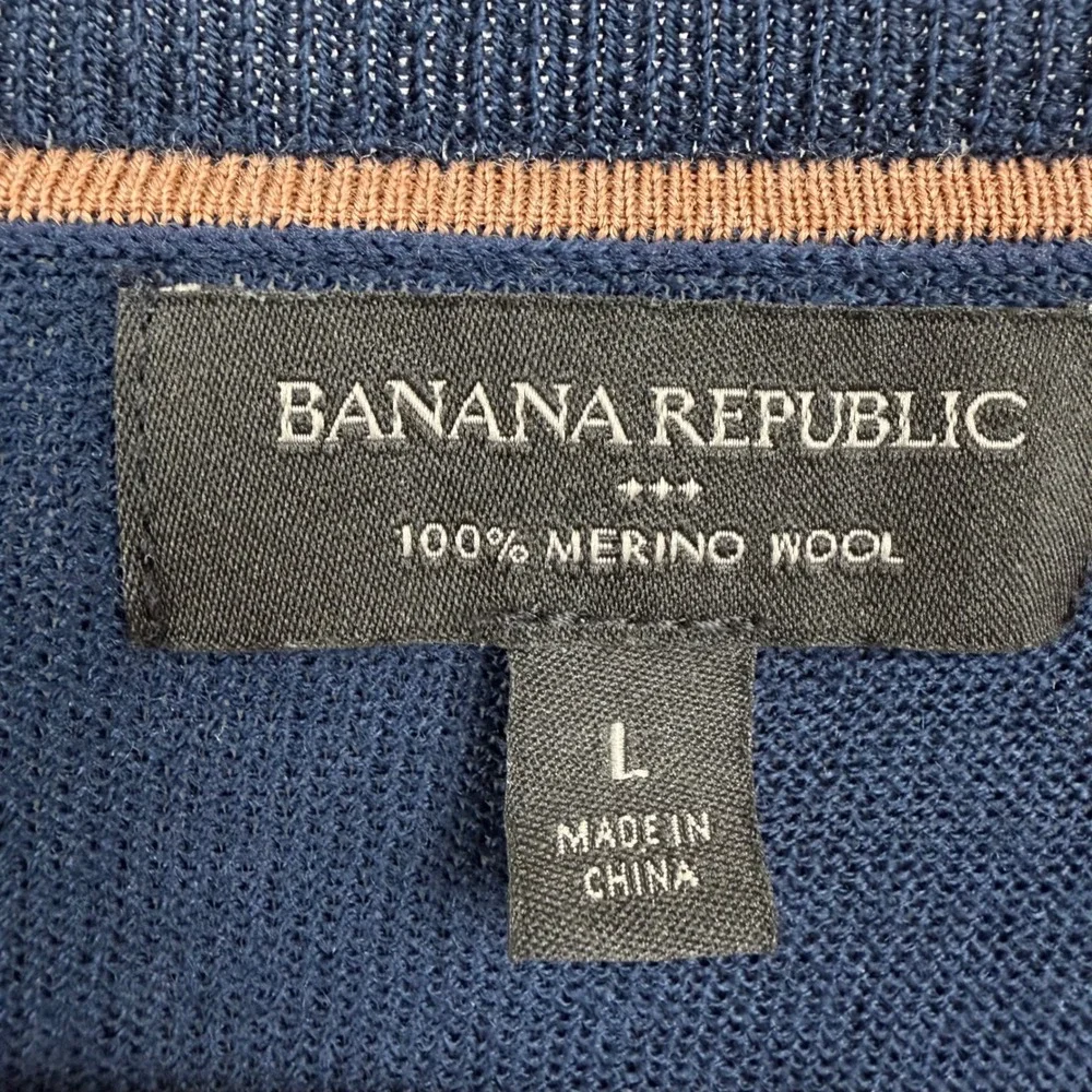 Banana Republic Mens Navy Blue 100% Merino Wool V-Neck Sweater Large RN54023‎
